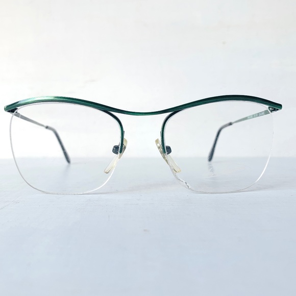 Semi Rimless Anglo American Eyewear MOD M63 Metallic Green 80's Vintage Unisex - Picture 10 of 13